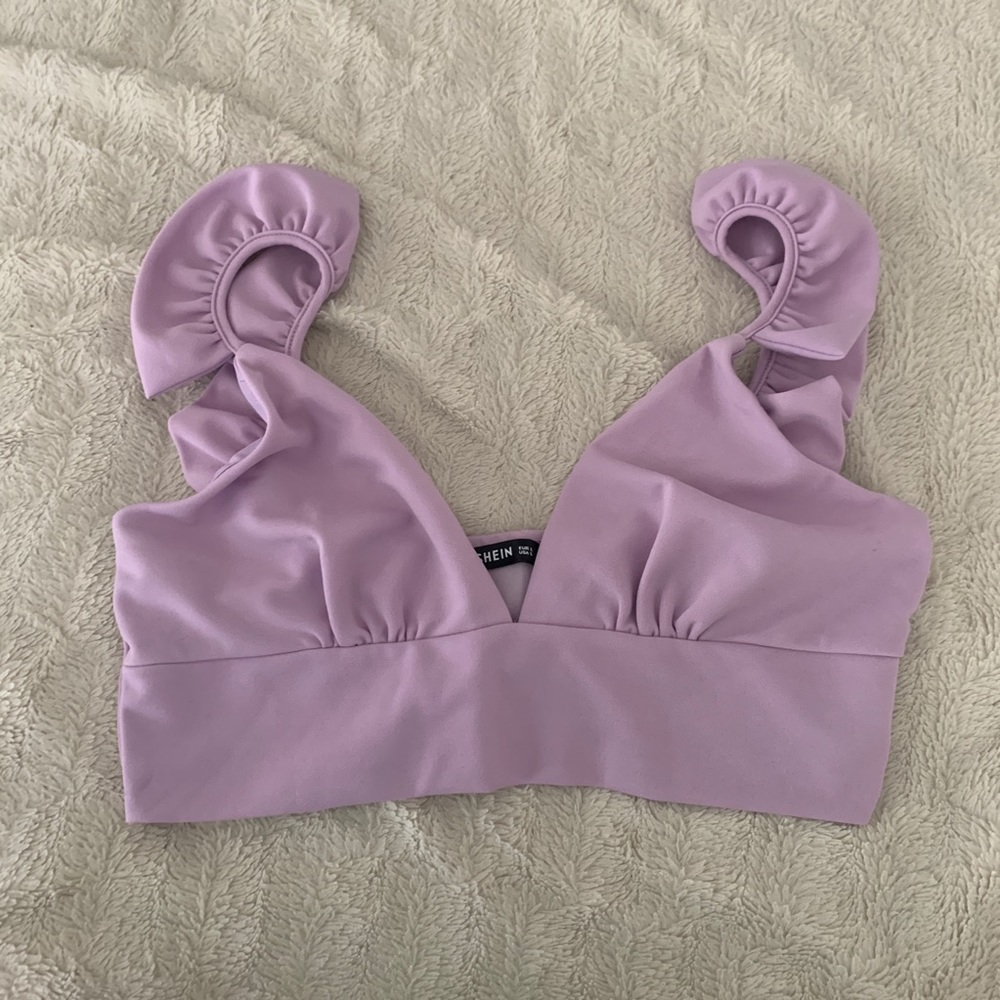 Lavender bandeau too with ruffle sleeves